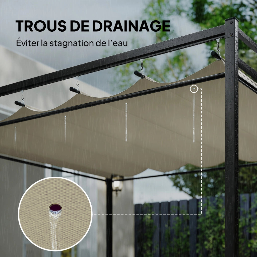 Pergola da Giardino con Tetto Retrattile e Tende ¨C zephmum ¨C Beige 3x3m
