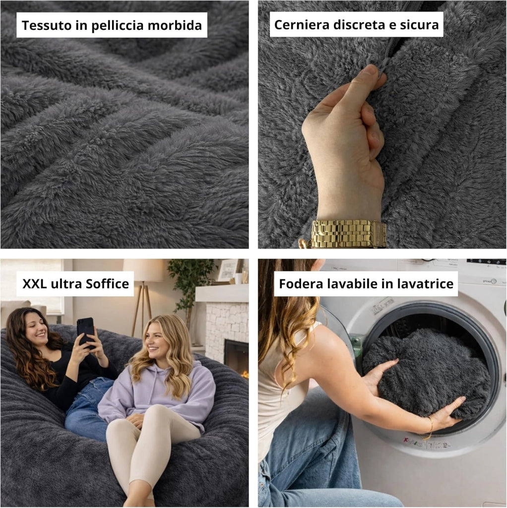 Pouf Poltrona - 160 x 90 x 60 cm - Morbido e Comodo - Housse Rimovibile e Lavabile - Pouf Letto, Pouf Sacco, Poltrona Sacco, Bean Bag - Qualità Premium, Eco-Responsabile (Grigio Scuro)