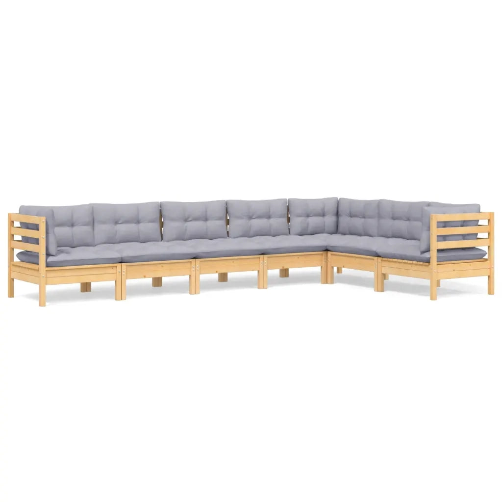 Set Divani da Giardino 7 pz con Cuscini Grigi Massello di Pino 3096694
