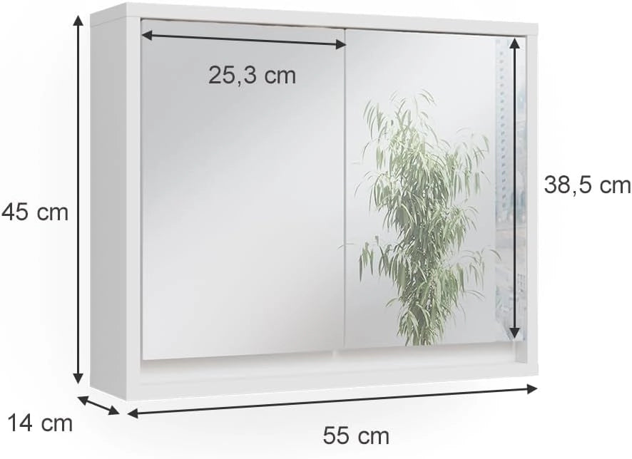 Specchio contenitore bagno Mila, Bianco, 55 x 45 cm, per montaggio a parete con ripiani regolabili