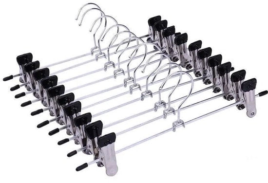 10 x attaccapanni per pantaloni con chiusura - attaccapanni metallo per pantaloni,shorts, gonne, calze (10 x 35cm) - argento-nero