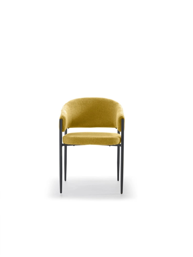 Sedia da interni Maya con braccioli, struttura in metallo antracite e seduta in tessuto Easy-Clean grigio chiaro - Design Elegante