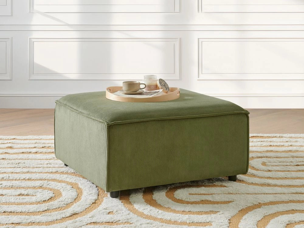 Divano imbottito modulo poggiapiedi quadrato gambe nere velluto a coste verde Stile moderno
