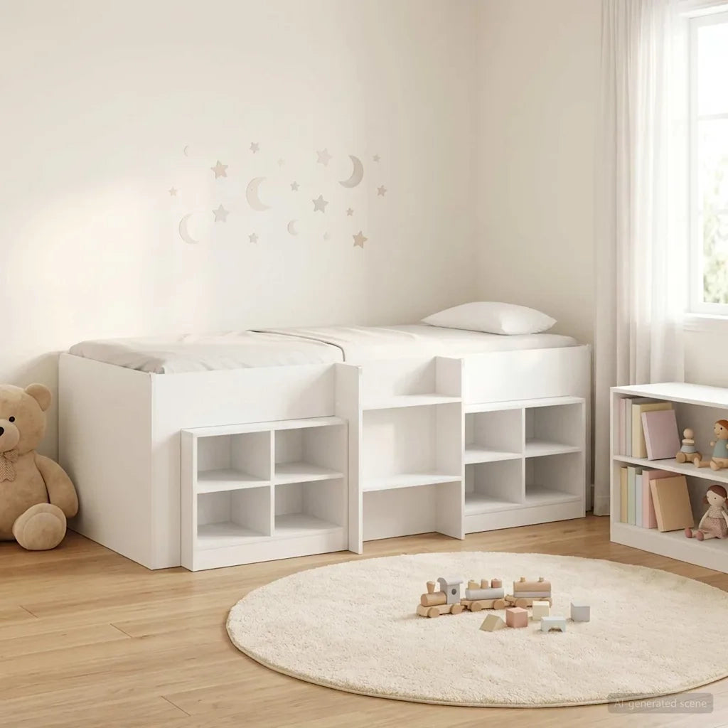 Struttura Letto Loft con Mobile 3 pcs Bianco Legno multistrato
