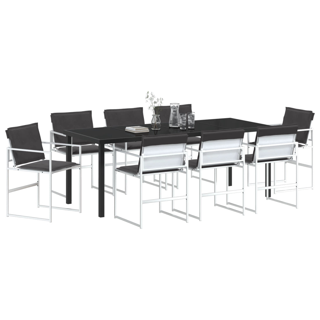 Set da pranzo da giardino 9 pezzi con cuscini Bianchi in Textilene e Acciaio