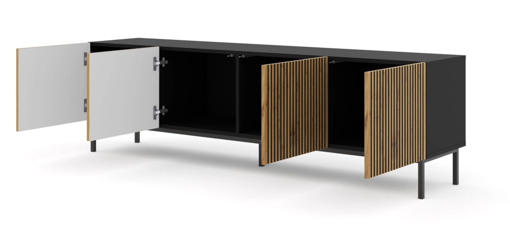 MOBILE RAVENNA F PORTA TV IN MDF VERNICIATO 4D 200 NERO OPACO ROVERE ARTIGIANALE STRUTTURA NERA