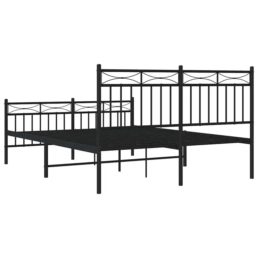 Letto matrimoniale | Letto per adulti | Giroletto con Testiera e Pediera Metallo Nero 135x190 cm