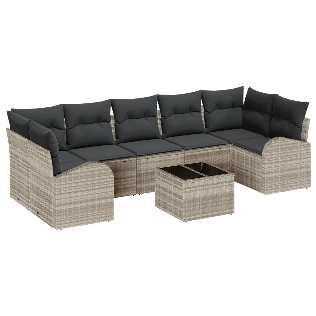 Set divani da giardino 8 pezzi con cuscini grigio chiaro in rattan sintetico