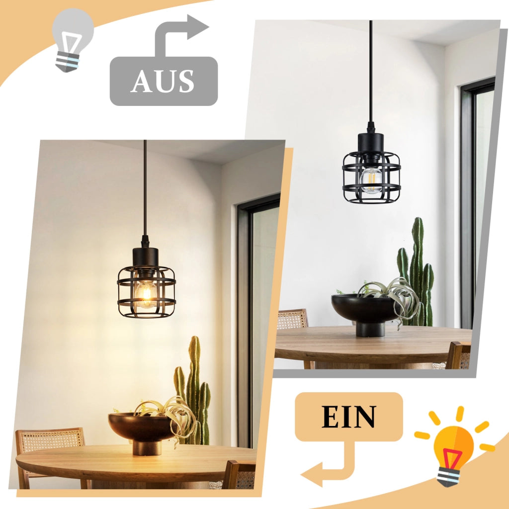 Lampada a sospensione ZMH vintage in metallo nero 1 lampada altezza regolabile 140 cm lampadina non inclusa