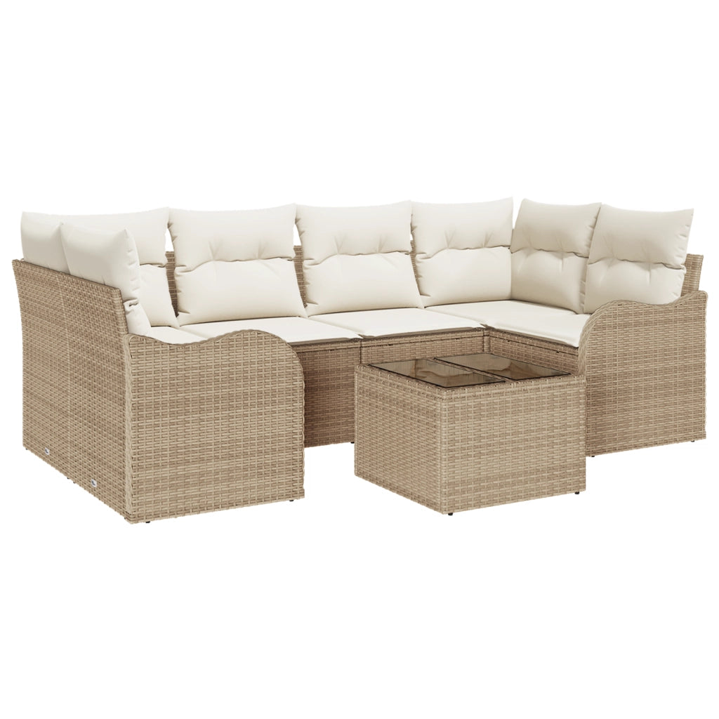 Set di Divani da Giardino  7 Pezzi con Cuscini Beige in Polyrattan