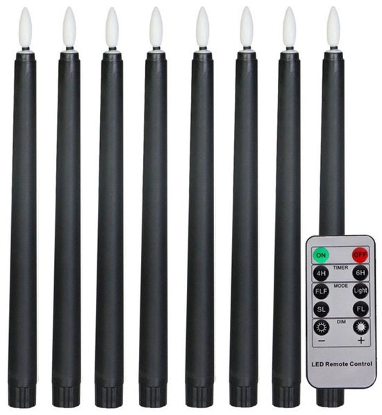 Luminarie a LED senza fiamma, lunghe nere, candele realistici, design rustico, adatte per candelabri, forniscono luce calda bianca, inclusa 1 telecomando.Senza batteria.