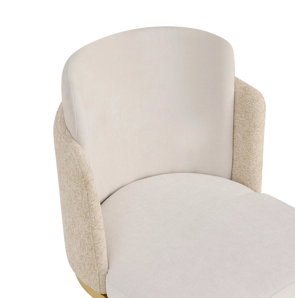 Set di 2 sedie da pranzo 61.49x58.5x54 cm con doppio schienale in chenille beige e oro