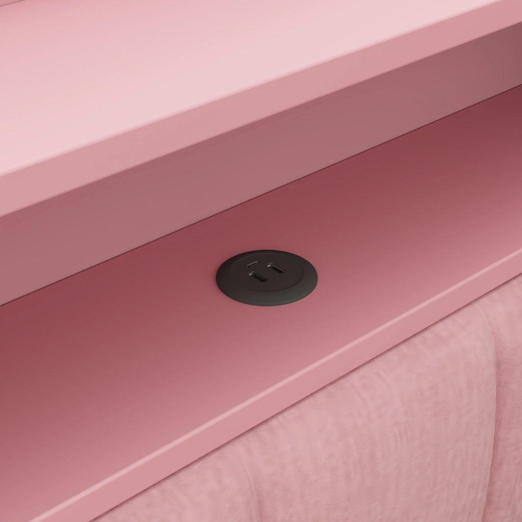 Letto singolo estraibile 90x200 cm con scrivania; LED e USB; rosa