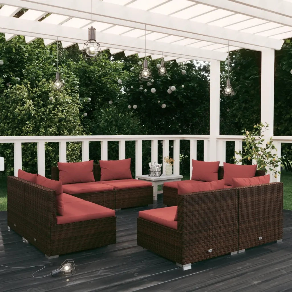 Set Divani da Giardino 8 pz con Cuscini in Polyrattan Marrone cod mxl 35188