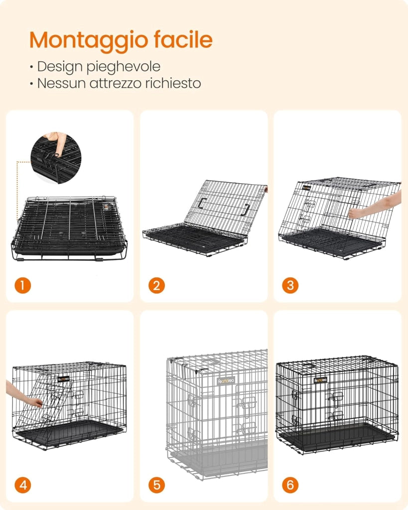 Feandrea Gabbia per Cani Pieghevole, con 2 Porte, Vassoio Rimovibile, 107 x 70 x 77,5 cm, XL, Nero PPD42H