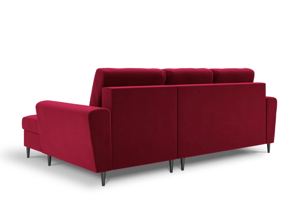 Cosmopolitan Design - Divano convertibile angolare destro con contenitore "Kyoto" 4 posti in velluto rosso 