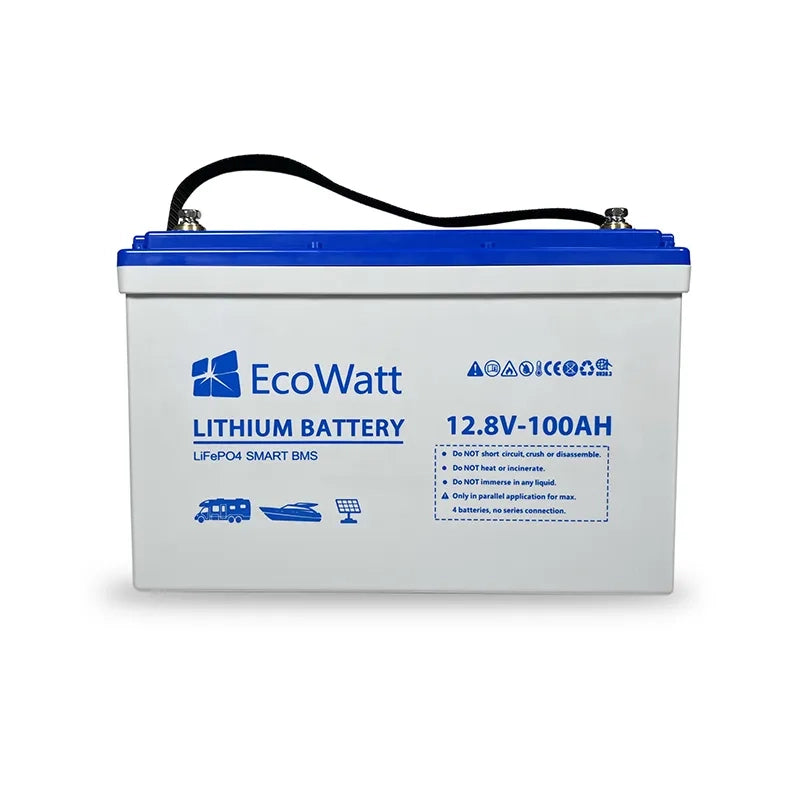 Batteria al Litio per Camper Fotovoltaico Ecowatt LED LiFePO4 12.8V 100Ah