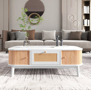 Tavolino da caffè con vano contenitore 110x55x38;5 cm; bianco e legno; in MDF