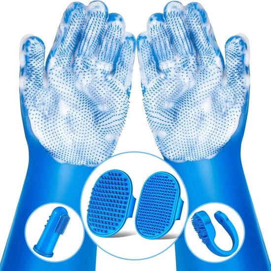 Set di cura per animali domestici 6 pezzi - Manopole per lavare cani - Spazzola da bagno per cani - Manopole per lavare cani - Spazzola da shampoo per cani - Manopole per cura di animali domestici - Attrezzatura da bagno per gatti - Blu marino