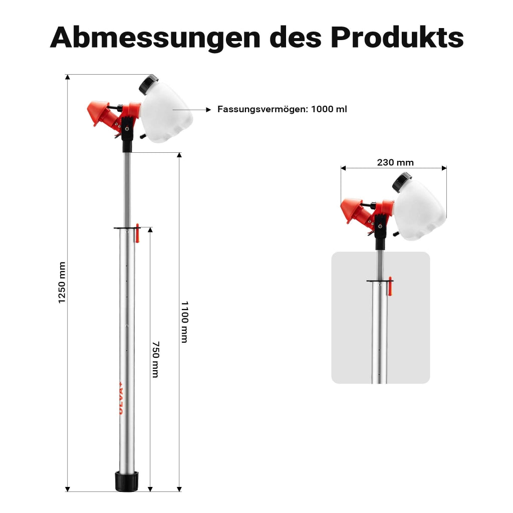 Spruzzatore da giardino a batteria ULVA+, irroratore 125 x 23 cm, con 3 ugelli 45-115 ml/min, irroratore per erbacce per giardini