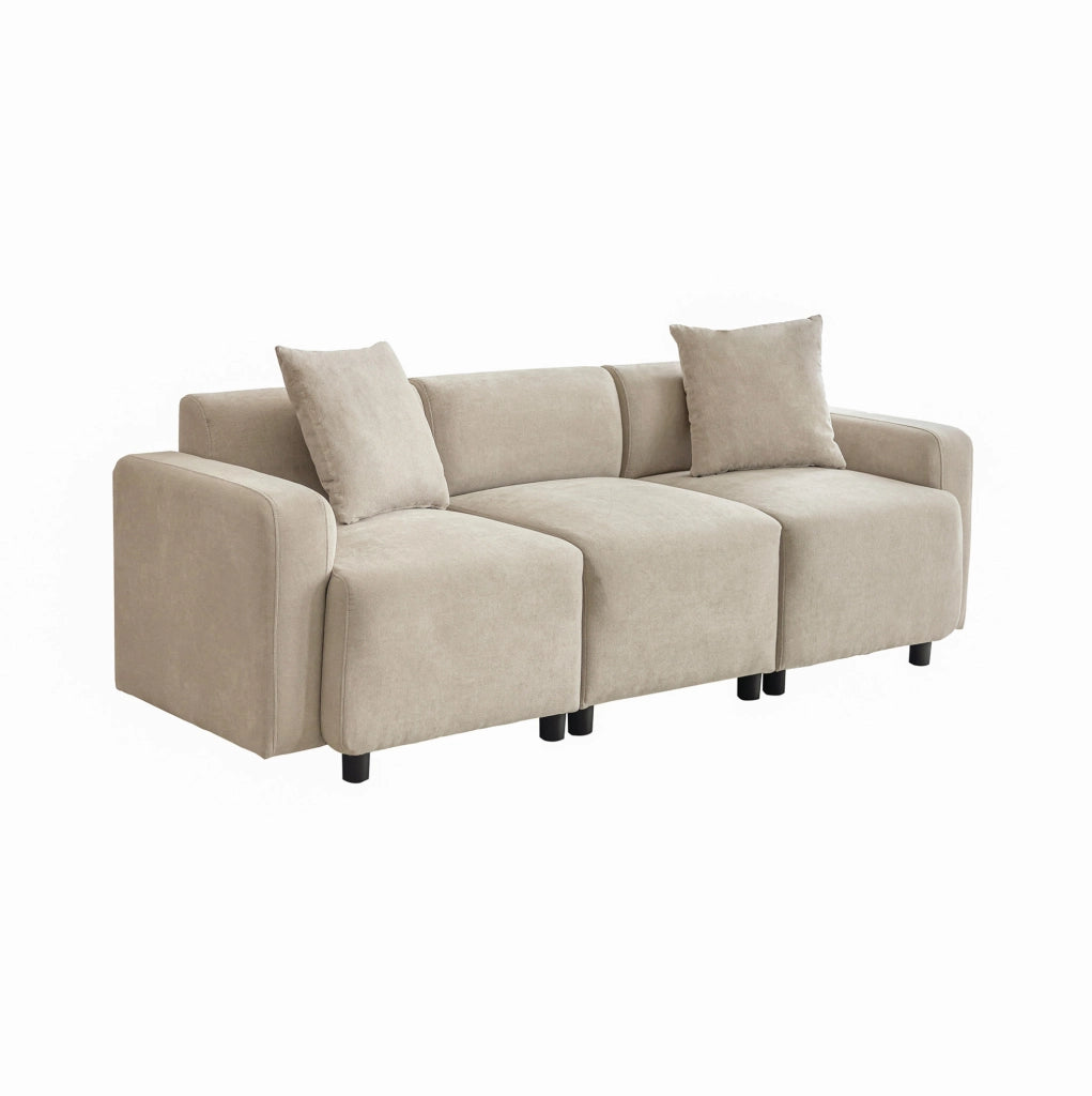 Divano moderno 3 posti in tessuto chenille con cuscini decorativi 211x67x71 cm