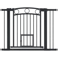 Cancelletto per animali, larghezza regolabile 76-104 cm, con porta per gatti, Nero