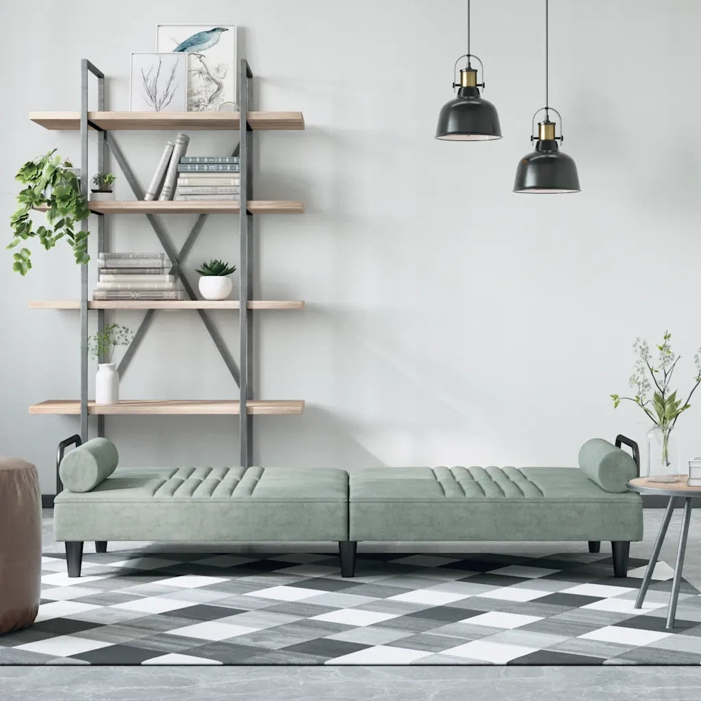 Divano Letto con Braccioli Grigio Chiaro in Velluto 351894
