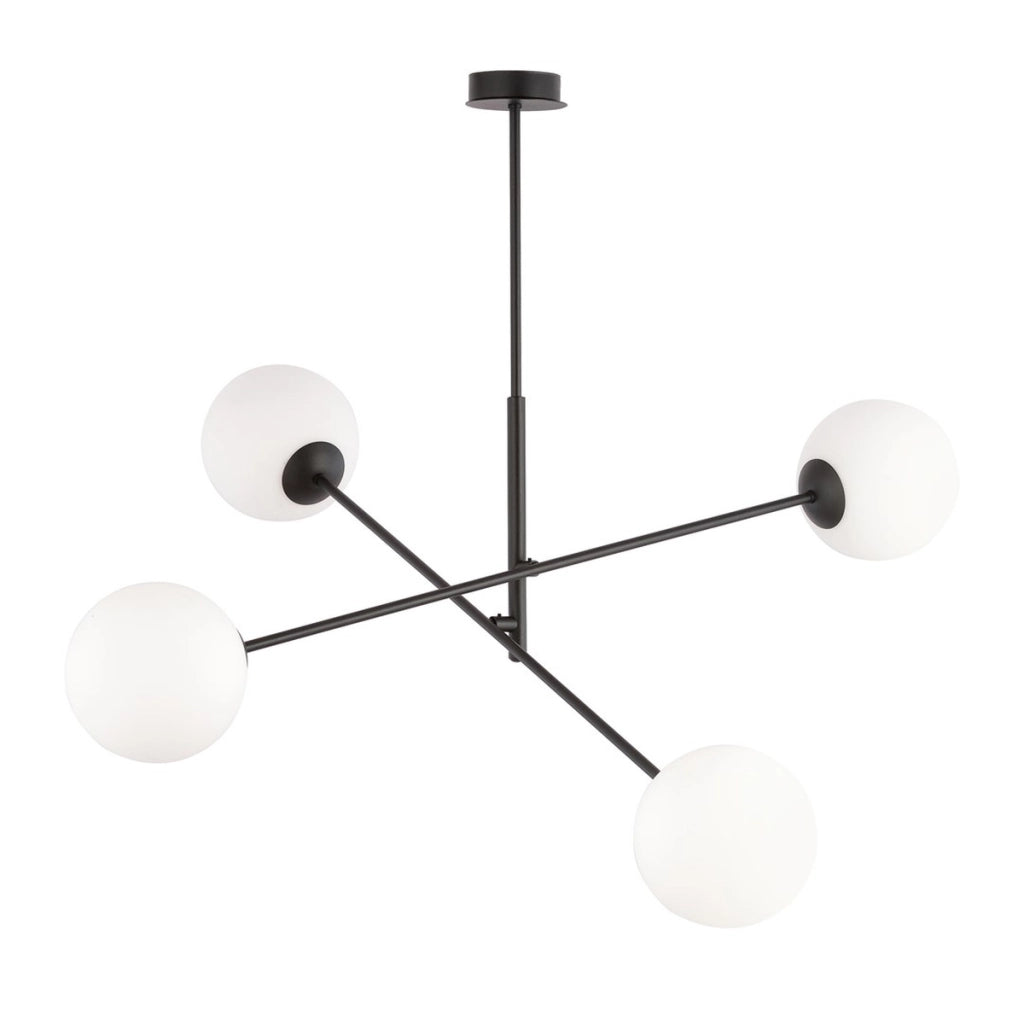 Lampada a sospensione LINEAR in acciaio nero e vetro opalino