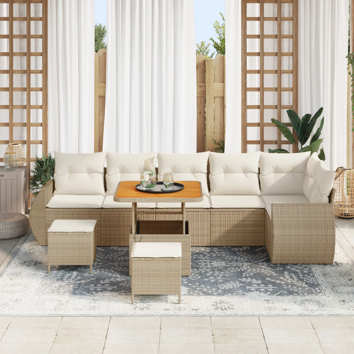 Set di divani da giardino  9 pezzi con cuscini Beige Polyrattan Acacia