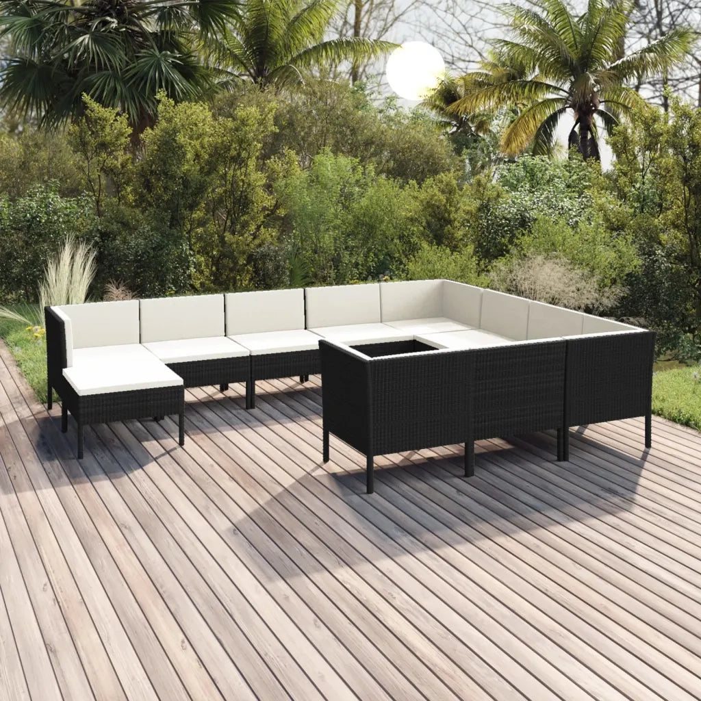 Set Divani da Giardino 11 pz con Cuscini in Polyrattan Nero cod mxl 38441