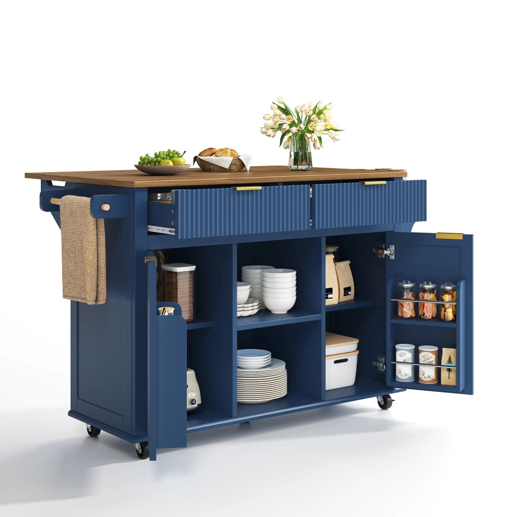 Carrello da cucina con 2 cassetti; 2 ante; ripiani laterali; porta asciugamani e piano ribaltabile per cucina