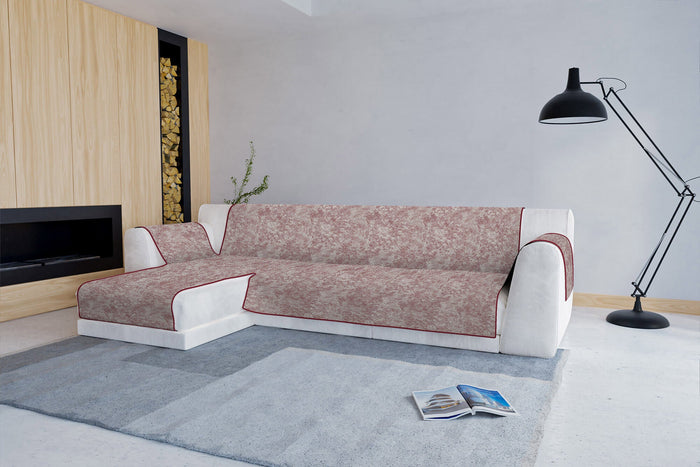 Copridivano con Penisola Sinistra Seduta 190 cm in Poliestere e Cotone Bordeaux