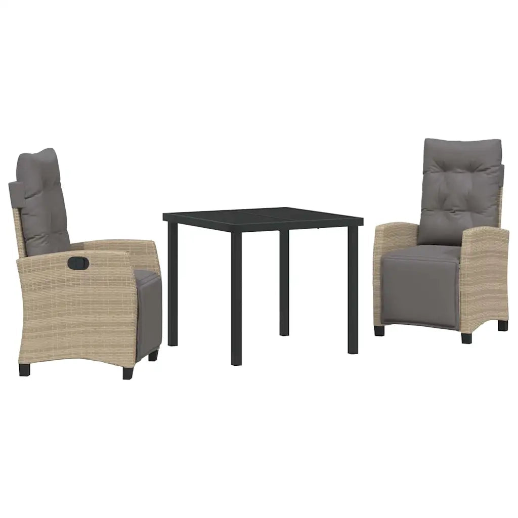 Set da Pranzo per Giardino con cuscino 3 pcs Beige polyrattan 3380449