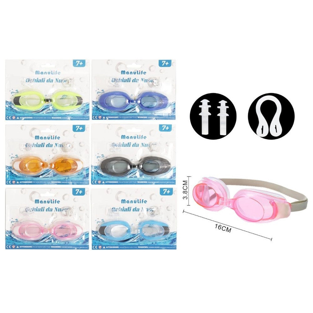 Trade Shop - Occhialini Nuoto Con Tappi Per Orecchie Naso Piscina Antiappannamento 6 Colori 605429 -