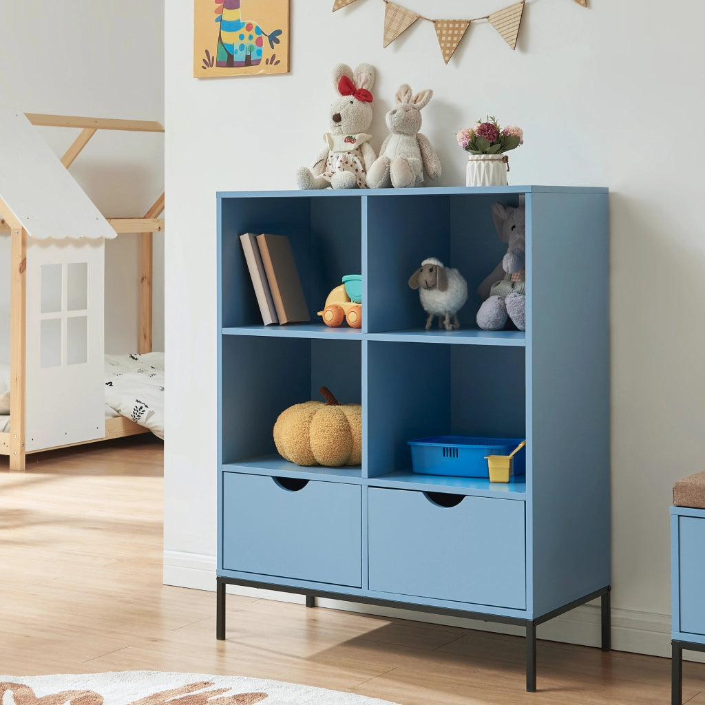 Libreria Colwyn a 4 Ripiani e 2 Cassetti Scaffale da Terra 105 x 80 x 40 cm - Blu [en.casa]