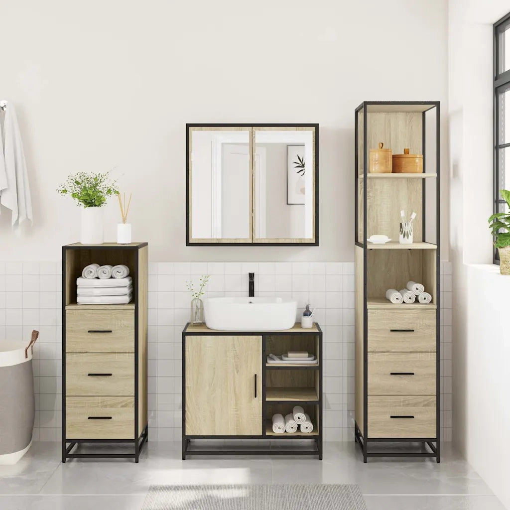 Set Mobili da Bagno 4 pz Rovere Sonoma in Legno Multistrato