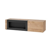 Mobile TV DOUM – Rovere chiaro e nero – Con camino bio-etanolo – L160 x H42 x P45 cm