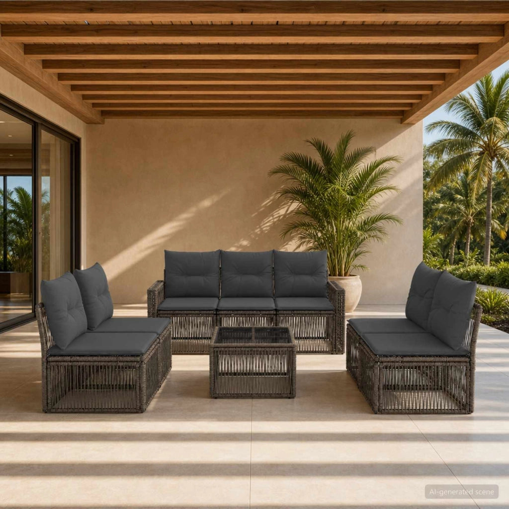 Set Divano da Giardino 8 pz Grigio e Grigio Scuro polyrattan 3435095