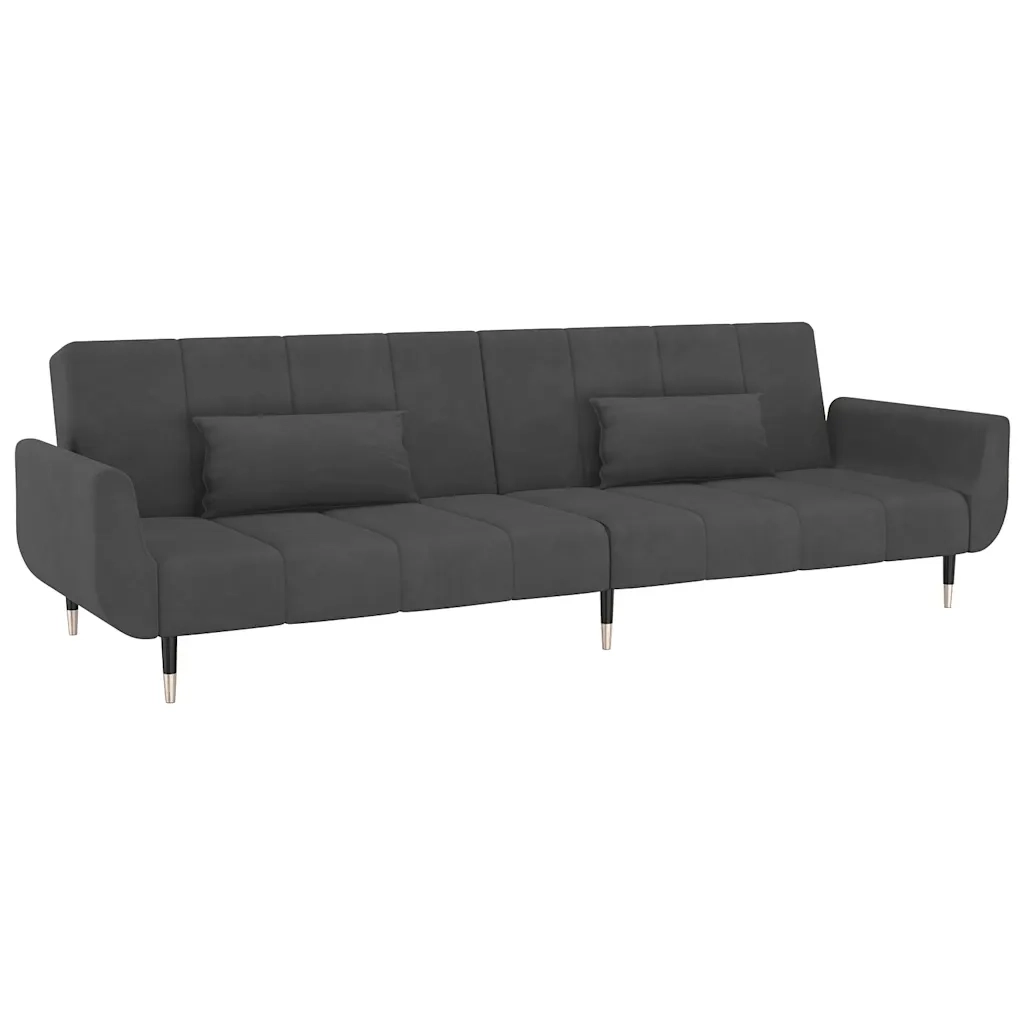 Divano letto | Sof¨¤ letto | Letto singolo a 2 Posti con 2 Cuscini Grigio Scuro in Velluto
