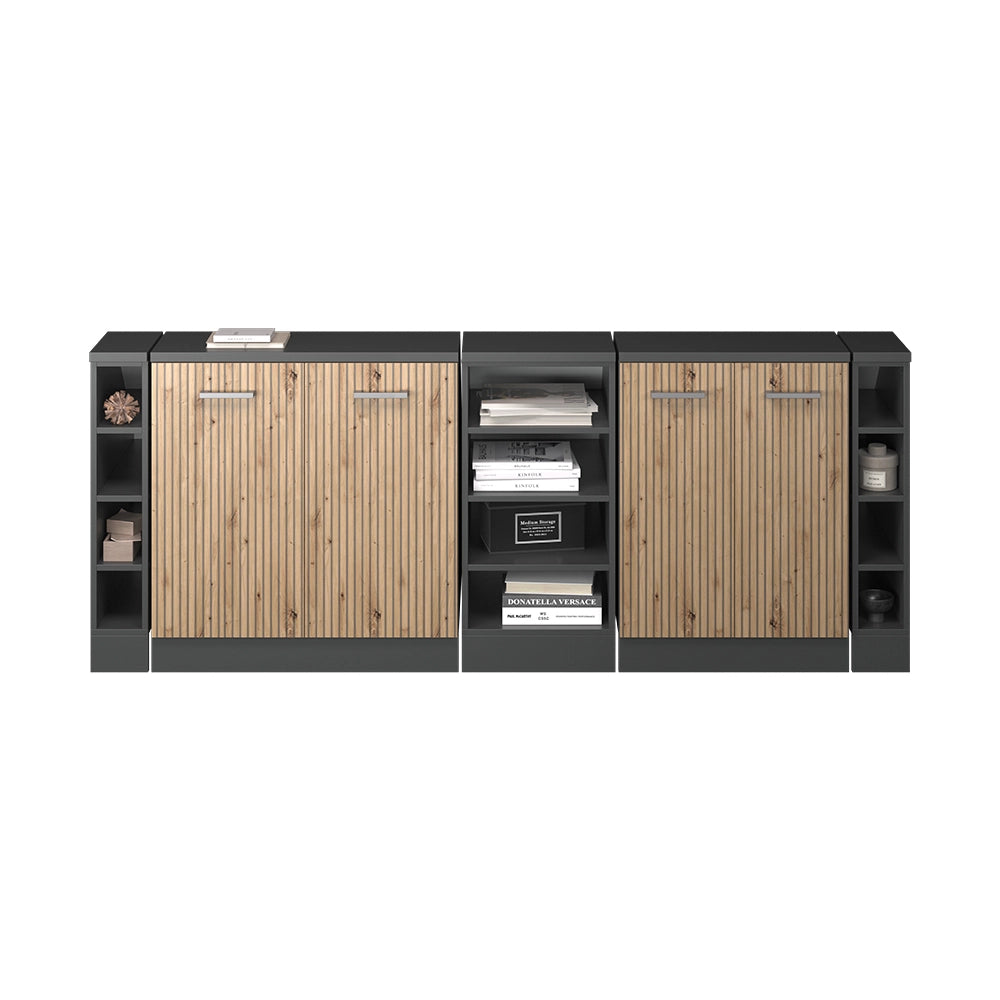 Set di mobili sottotetto Rion Rovere artigianale/Antracite 210 cm Set di 5 carcasse armadio profondità 60 cm Vicco