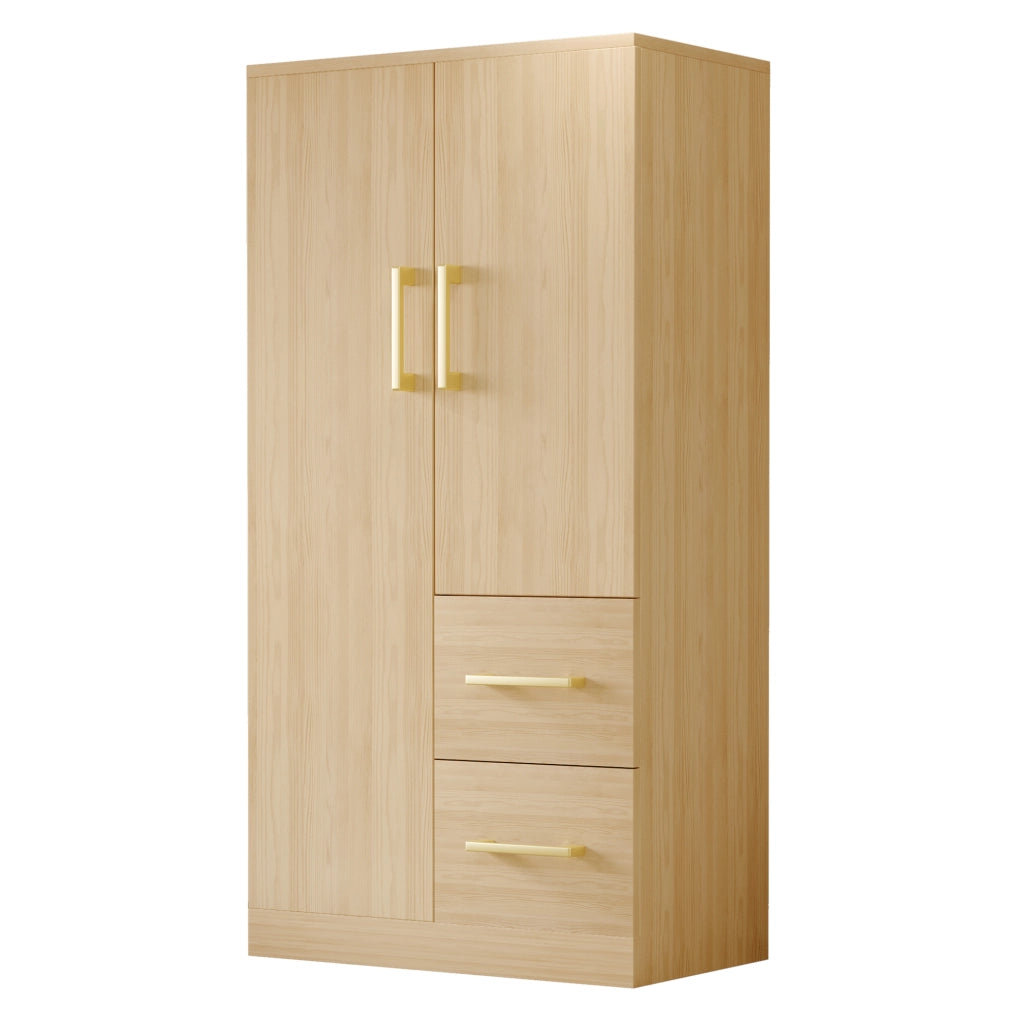 Armadio per cameretta a 2 ante con 2 cassetti e vano contenitore; 70 x 40 x 135 cm; legno naturale