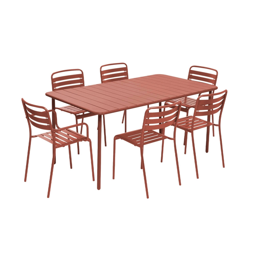 Set tavolo da giardino in acciaio con 2 poltrone e 4 sedie, terracotta