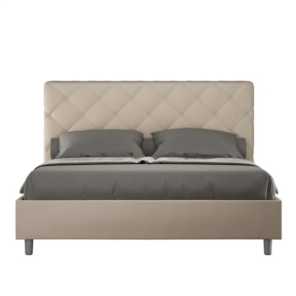 Letto matrimoniale con rete imbottito 160x210 similpelle tortora Priya