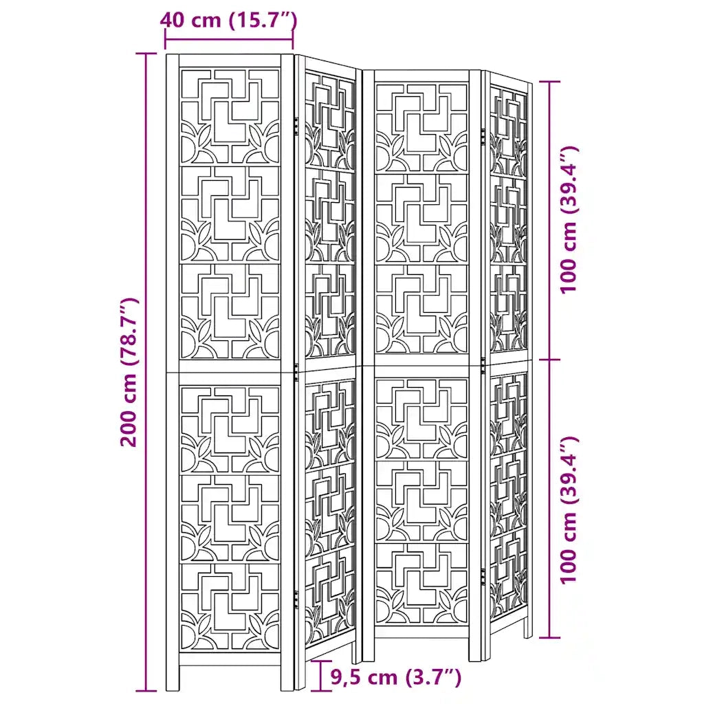 Divisorio Ambienti 4 Pannelli Marrone Legno Massello Paulownia 358867