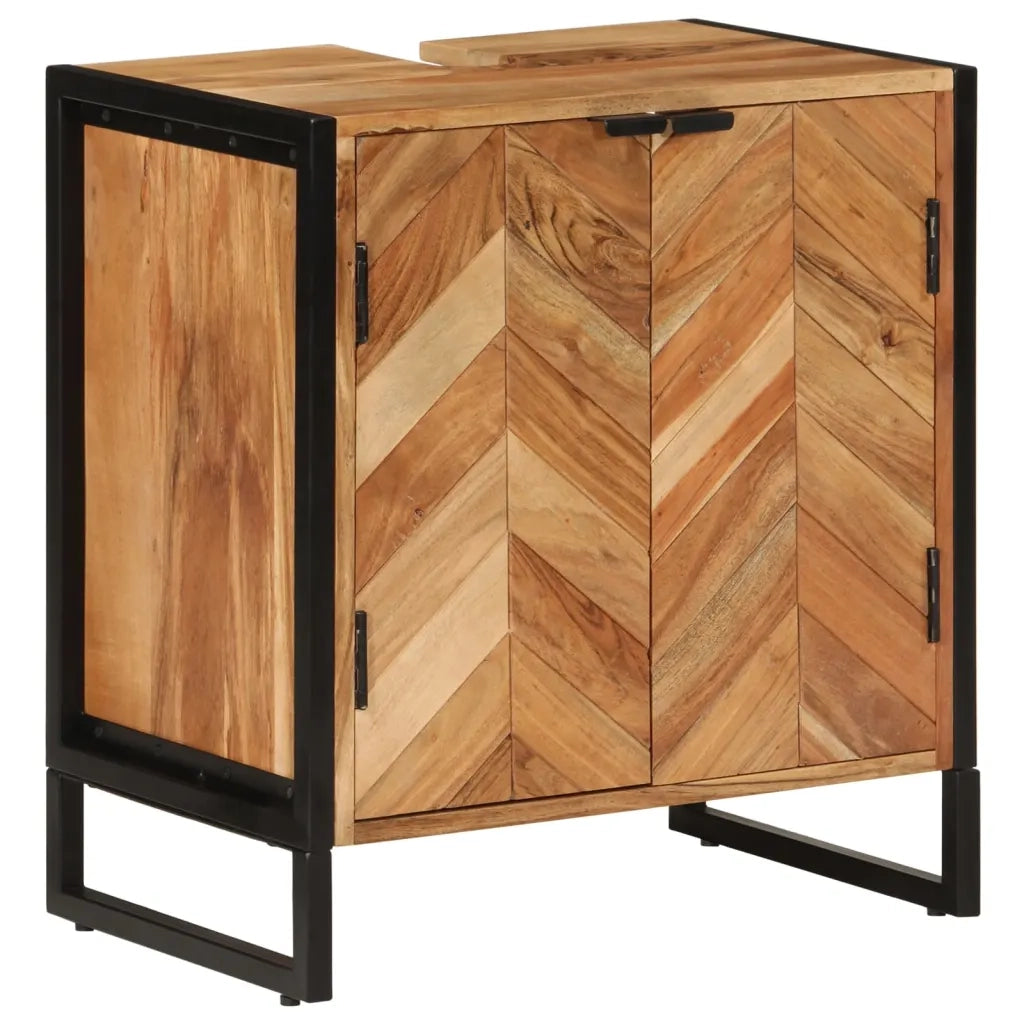 Set Mobili da Bagno 2 pz in Ferro e Legno Massello di Acacia 3217119