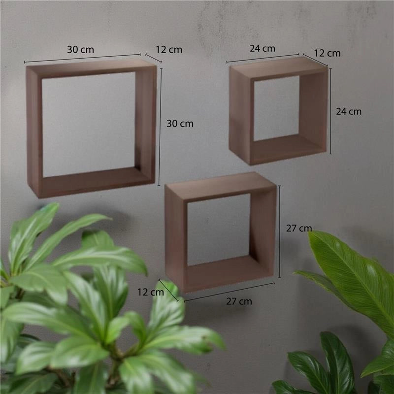 SET 3 PENSILI QUADRATI IN LEGNO DA PARETE IN TRE MISURE CON FINITURA NOCE