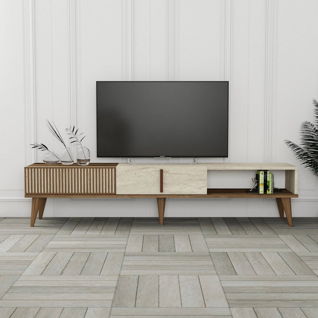 Sicoli, Mobile Porta tv 2 Ante, 180x35x40h cm Beige Marmo