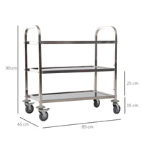 Carrello Portavivande da Cucina 3 Ripiani in Acciaio Inox 85x45x90 cm