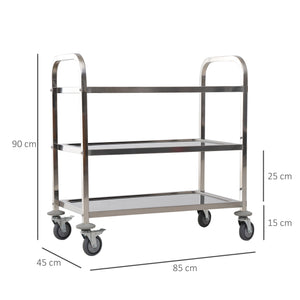 Carrello Portavivande da Cucina 3 Ripiani in Acciaio Inox 85x45x90 cm