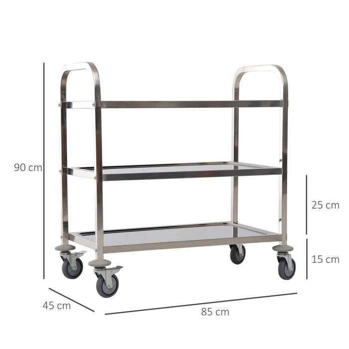 Carrello Portavivande da Cucina 3 Ripiani in Acciaio Inox 85x45x90 cm